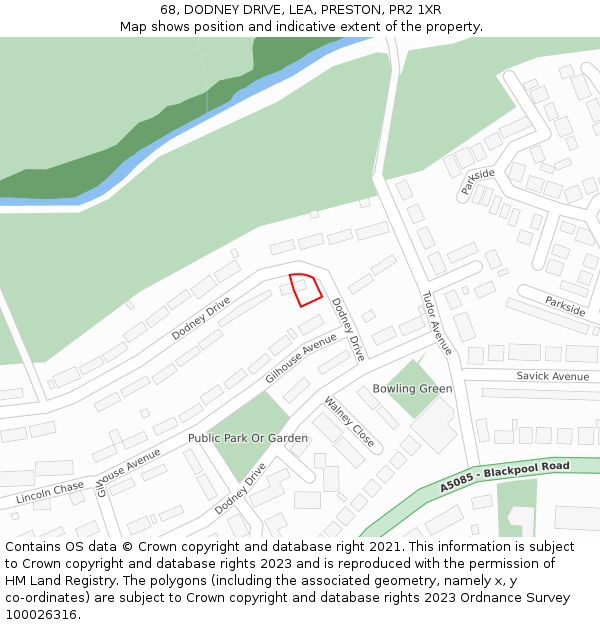 68, DODNEY DRIVE, LEA, PRESTON, PR2 1XR: Location map and indicative extent of plot