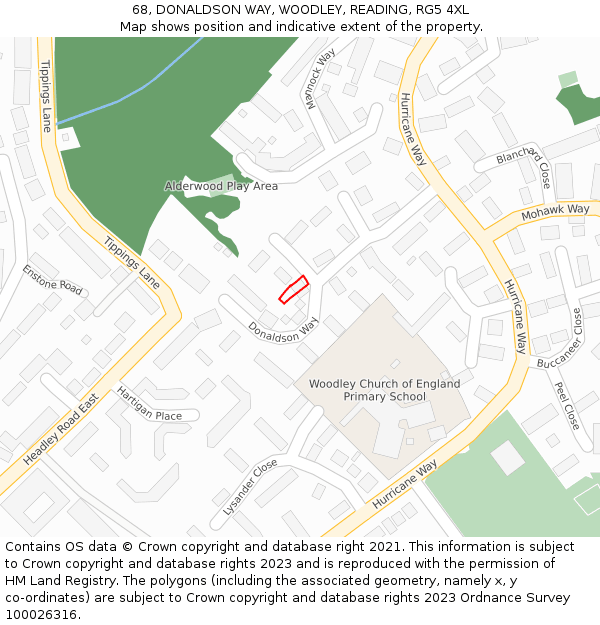 68, DONALDSON WAY, WOODLEY, READING, RG5 4XL: Location map and indicative extent of plot