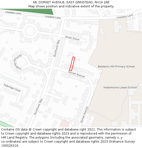 68, DORSET AVENUE, EAST GRINSTEAD, RH19 2AE: Location map and indicative extent of plot