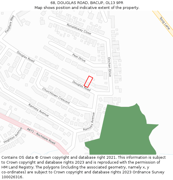 68, DOUGLAS ROAD, BACUP, OL13 9PR: Location map and indicative extent of plot