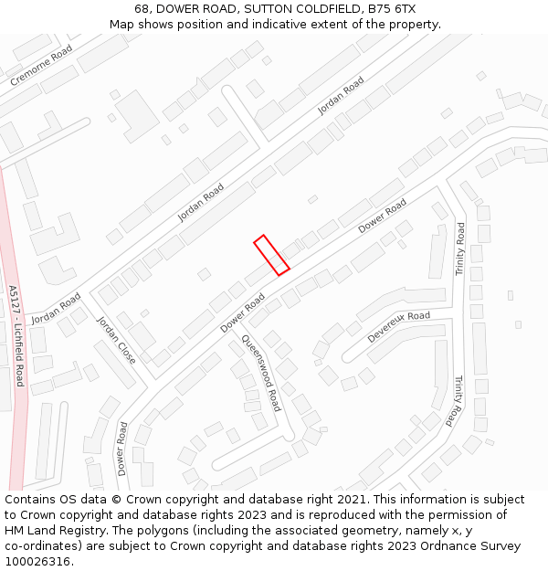 68, DOWER ROAD, SUTTON COLDFIELD, B75 6TX: Location map and indicative extent of plot