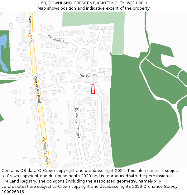 68, DOWNLAND CRESCENT, KNOTTINGLEY, WF11 0EH: Location map and indicative extent of plot