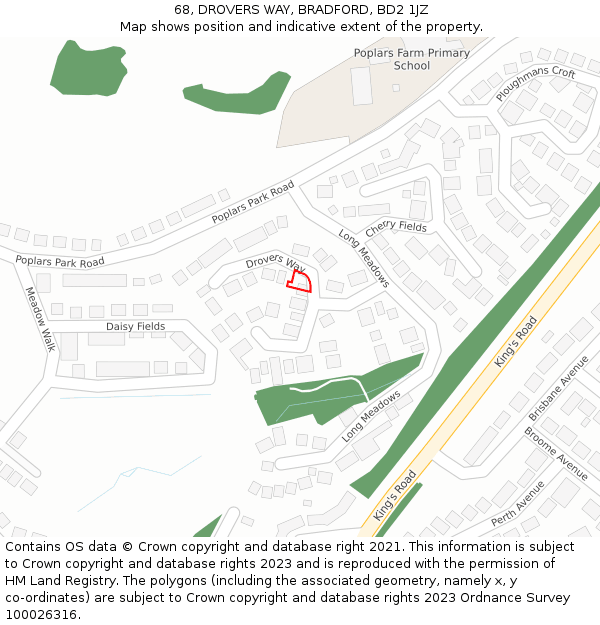 68, DROVERS WAY, BRADFORD, BD2 1JZ: Location map and indicative extent of plot