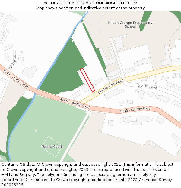 68, DRY HILL PARK ROAD, TONBRIDGE, TN10 3BX: Location map and indicative extent of plot