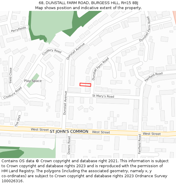 68, DUNSTALL FARM ROAD, BURGESS HILL, RH15 8BJ: Location map and indicative extent of plot