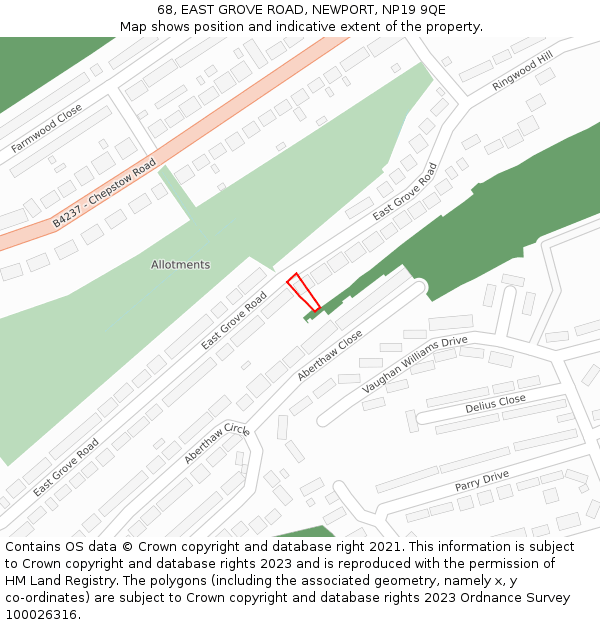 68, EAST GROVE ROAD, NEWPORT, NP19 9QE: Location map and indicative extent of plot