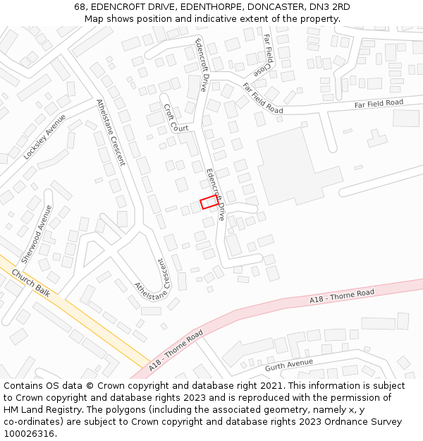 68, EDENCROFT DRIVE, EDENTHORPE, DONCASTER, DN3 2RD: Location map and indicative extent of plot