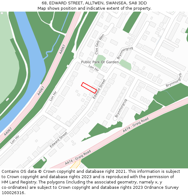 68, EDWARD STREET, ALLTWEN, SWANSEA, SA8 3DD: Location map and indicative extent of plot