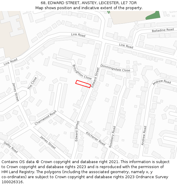 68, EDWARD STREET, ANSTEY, LEICESTER, LE7 7DR: Location map and indicative extent of plot