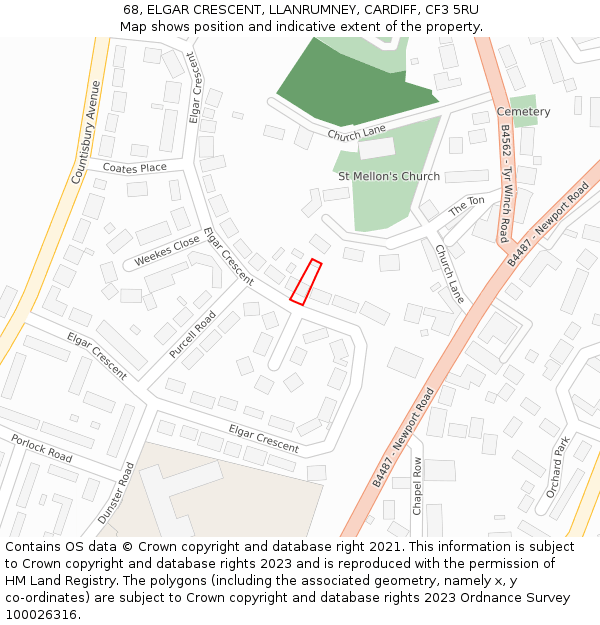 68, ELGAR CRESCENT, LLANRUMNEY, CARDIFF, CF3 5RU: Location map and indicative extent of plot