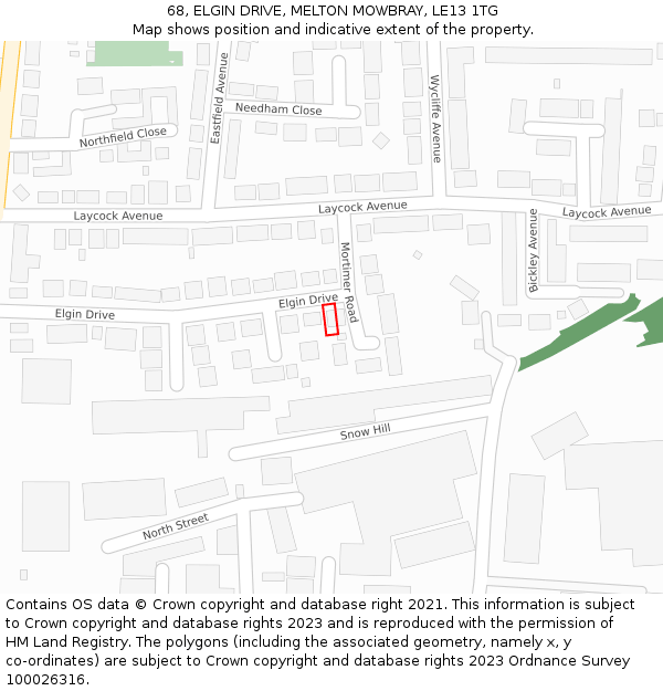 68, ELGIN DRIVE, MELTON MOWBRAY, LE13 1TG: Location map and indicative extent of plot