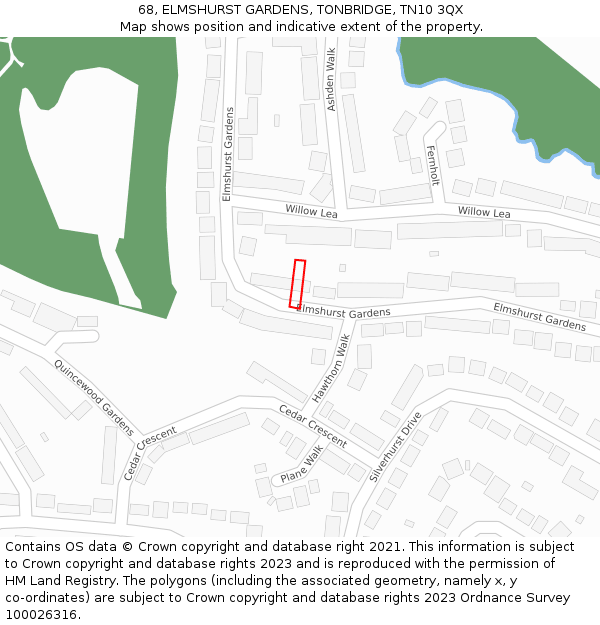 68, ELMSHURST GARDENS, TONBRIDGE, TN10 3QX: Location map and indicative extent of plot