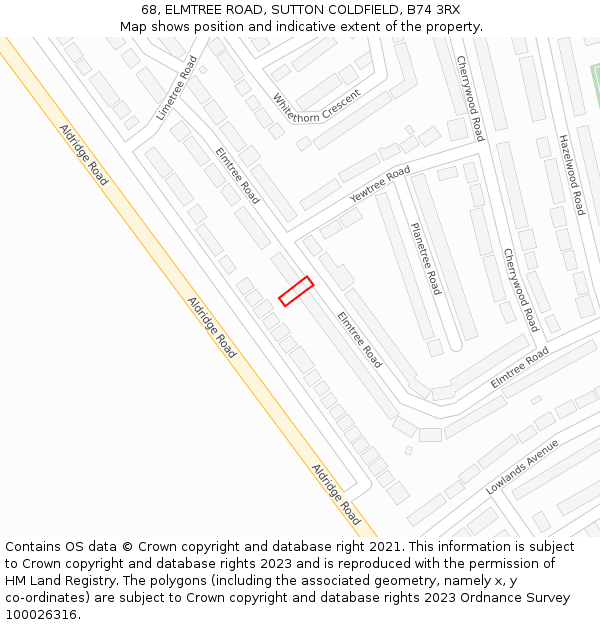 68, ELMTREE ROAD, SUTTON COLDFIELD, B74 3RX: Location map and indicative extent of plot