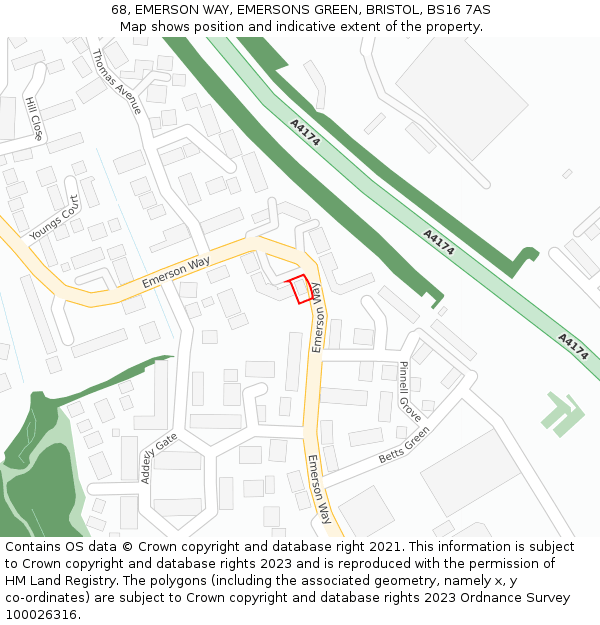 68, EMERSON WAY, EMERSONS GREEN, BRISTOL, BS16 7AS: Location map and indicative extent of plot