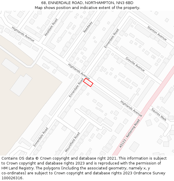 68, ENNERDALE ROAD, NORTHAMPTON, NN3 6BD: Location map and indicative extent of plot