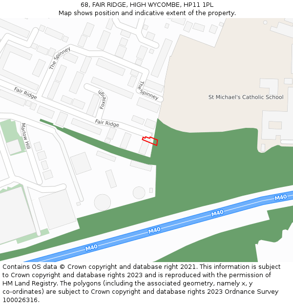 68, FAIR RIDGE, HIGH WYCOMBE, HP11 1PL: Location map and indicative extent of plot