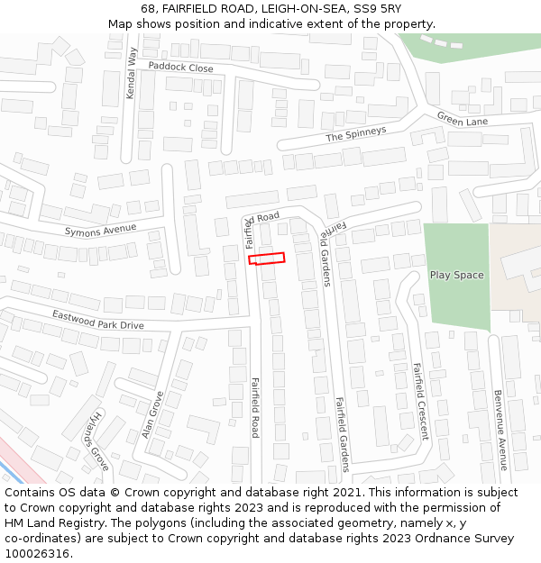 68, FAIRFIELD ROAD, LEIGH-ON-SEA, SS9 5RY: Location map and indicative extent of plot