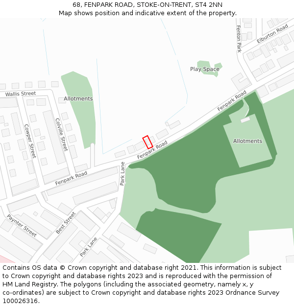 68, FENPARK ROAD, STOKE-ON-TRENT, ST4 2NN: Location map and indicative extent of plot