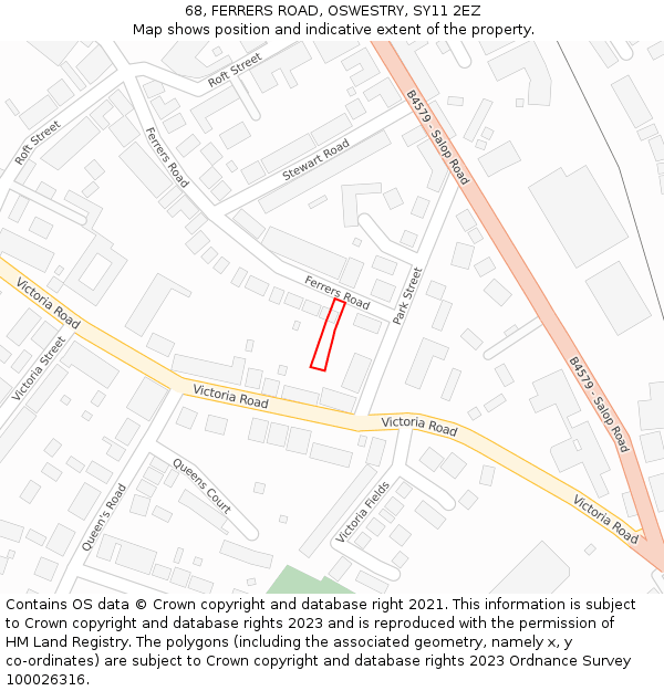 68, FERRERS ROAD, OSWESTRY, SY11 2EZ: Location map and indicative extent of plot