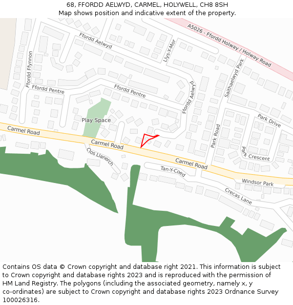 68, FFORDD AELWYD, CARMEL, HOLYWELL, CH8 8SH: Location map and indicative extent of plot