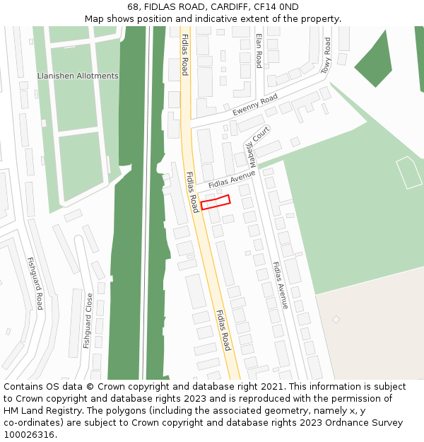 68, FIDLAS ROAD, CARDIFF, CF14 0ND: Location map and indicative extent of plot