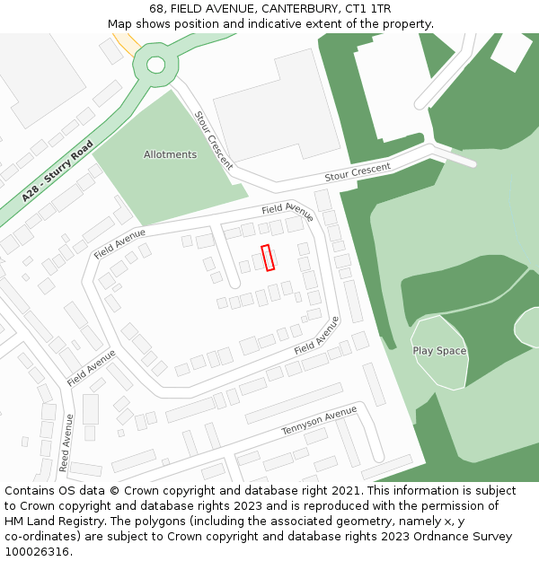 68, FIELD AVENUE, CANTERBURY, CT1 1TR: Location map and indicative extent of plot