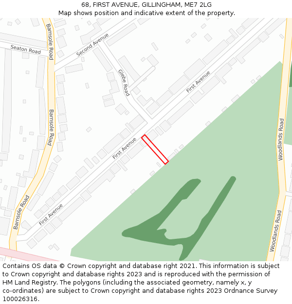 68, FIRST AVENUE, GILLINGHAM, ME7 2LG: Location map and indicative extent of plot