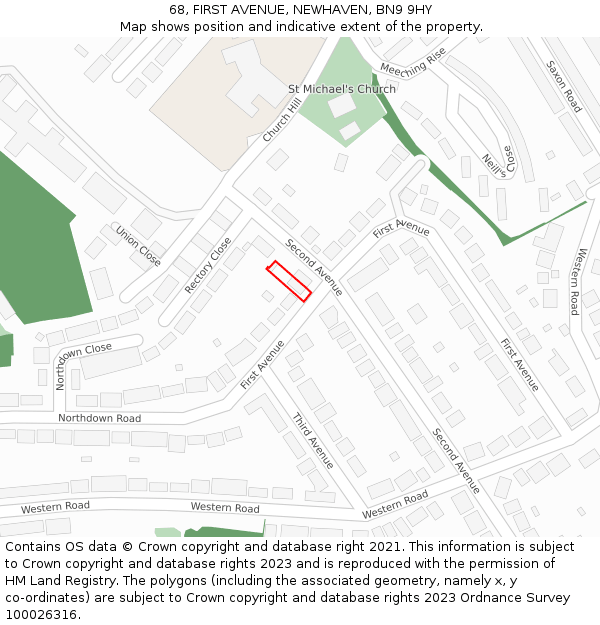 68, FIRST AVENUE, NEWHAVEN, BN9 9HY: Location map and indicative extent of plot