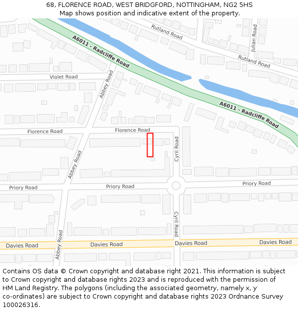 68, FLORENCE ROAD, WEST BRIDGFORD, NOTTINGHAM, NG2 5HS: Location map and indicative extent of plot