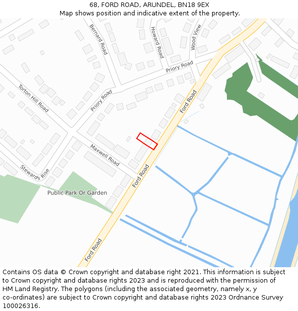 68, FORD ROAD, ARUNDEL, BN18 9EX: Location map and indicative extent of plot