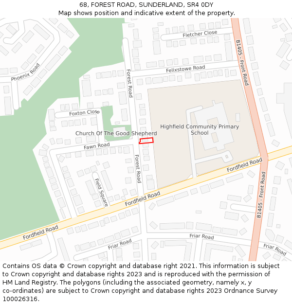 68, FOREST ROAD, SUNDERLAND, SR4 0DY: Location map and indicative extent of plot