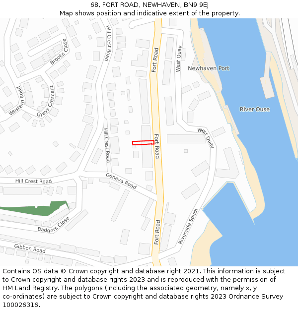 68, FORT ROAD, NEWHAVEN, BN9 9EJ: Location map and indicative extent of plot