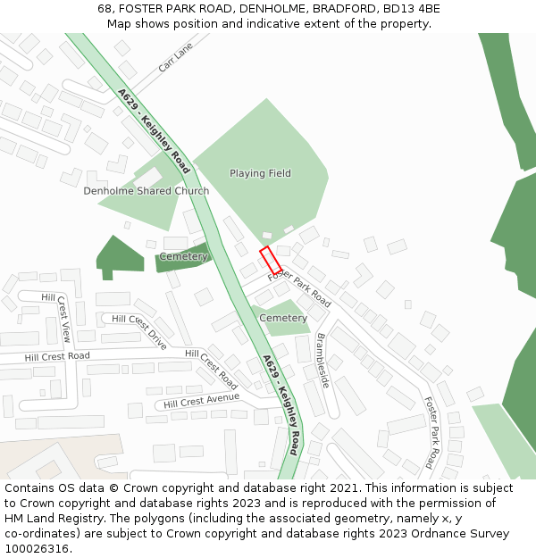 68, FOSTER PARK ROAD, DENHOLME, BRADFORD, BD13 4BE: Location map and indicative extent of plot