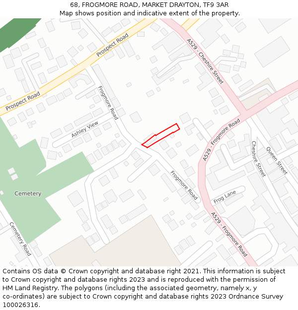 68, FROGMORE ROAD, MARKET DRAYTON, TF9 3AR: Location map and indicative extent of plot