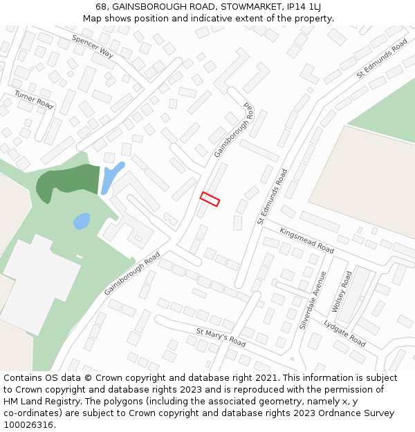 68, GAINSBOROUGH ROAD, STOWMARKET, IP14 1LJ: Location map and indicative extent of plot