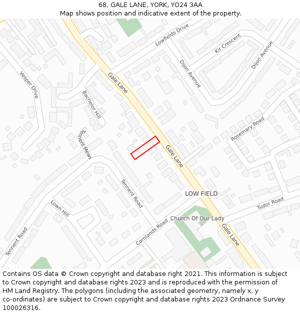 68, GALE LANE, YORK, YO24 3AA: Location map and indicative extent of plot