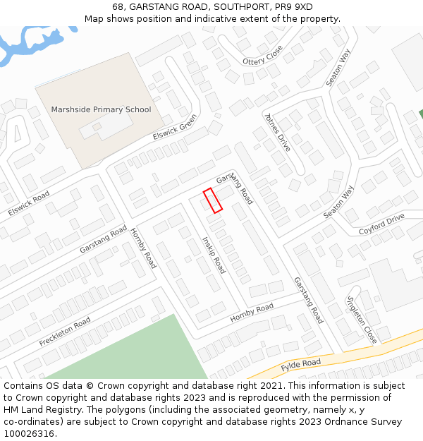 68, GARSTANG ROAD, SOUTHPORT, PR9 9XD: Location map and indicative extent of plot