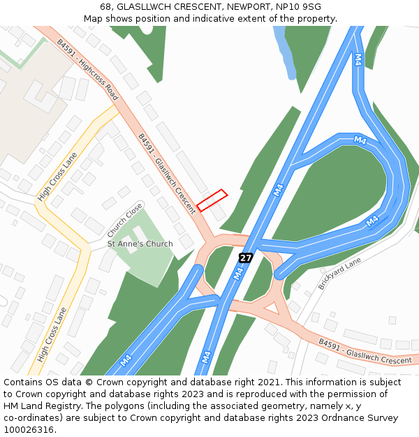 68, GLASLLWCH CRESCENT, NEWPORT, NP10 9SG: Location map and indicative extent of plot