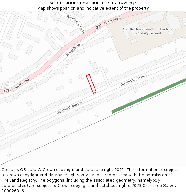 68, GLENHURST AVENUE, BEXLEY, DA5 3QN: Location map and indicative extent of plot