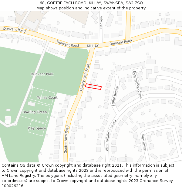 68, GOETRE FACH ROAD, KILLAY, SWANSEA, SA2 7SQ: Location map and indicative extent of plot