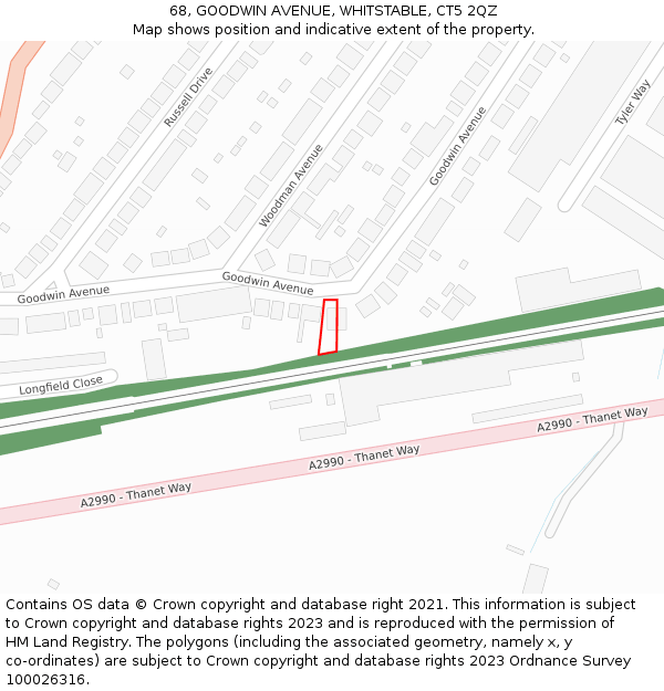 68, GOODWIN AVENUE, WHITSTABLE, CT5 2QZ: Location map and indicative extent of plot