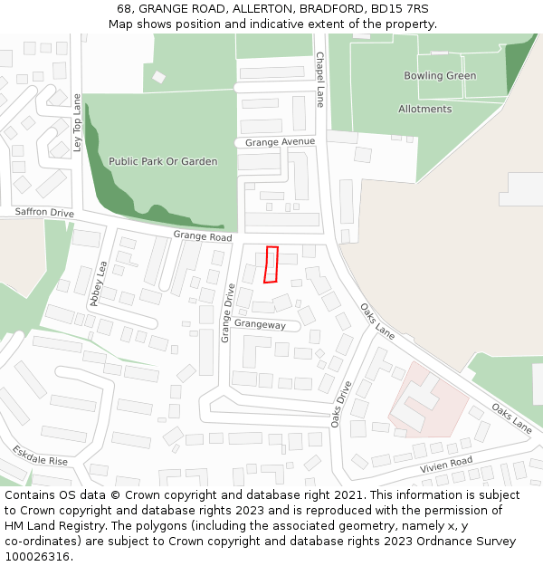 68, GRANGE ROAD, ALLERTON, BRADFORD, BD15 7RS: Location map and indicative extent of plot