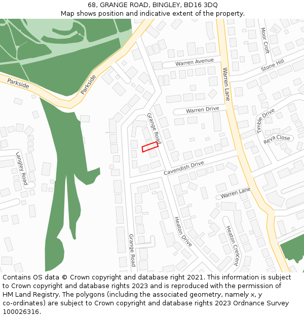 68, GRANGE ROAD, BINGLEY, BD16 3DQ: Location map and indicative extent of plot