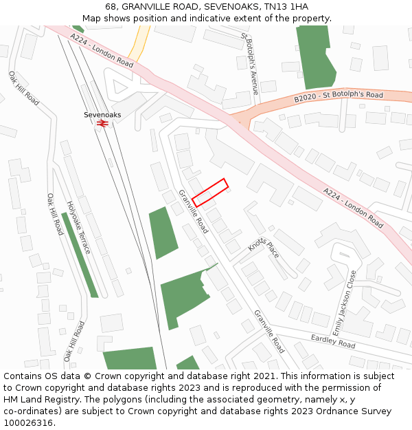 68, GRANVILLE ROAD, SEVENOAKS, TN13 1HA: Location map and indicative extent of plot