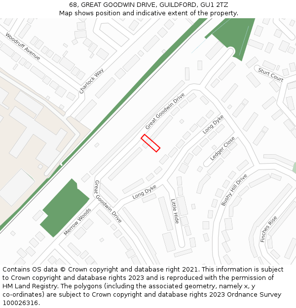 68, GREAT GOODWIN DRIVE, GUILDFORD, GU1 2TZ: Location map and indicative extent of plot