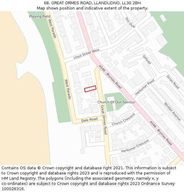 68, GREAT ORMES ROAD, LLANDUDNO, LL30 2BH: Location map and indicative extent of plot