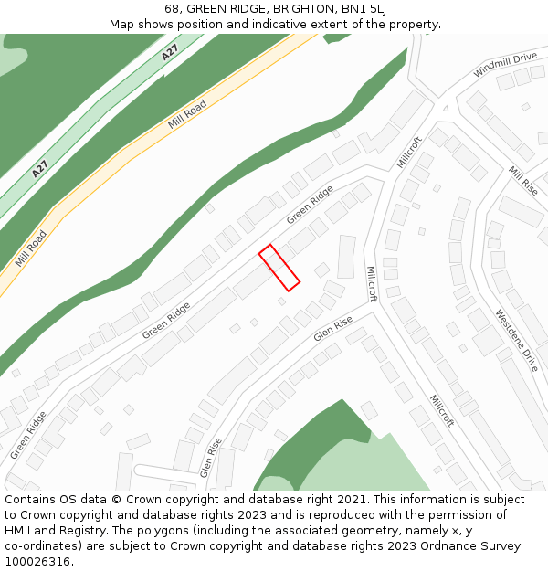 68, GREEN RIDGE, BRIGHTON, BN1 5LJ: Location map and indicative extent of plot