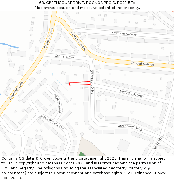 68, GREENCOURT DRIVE, BOGNOR REGIS, PO21 5EX: Location map and indicative extent of plot