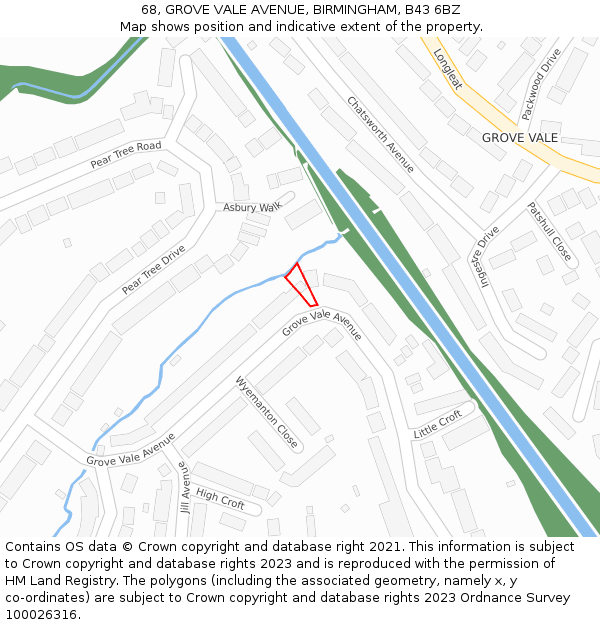 68, GROVE VALE AVENUE, BIRMINGHAM, B43 6BZ: Location map and indicative extent of plot