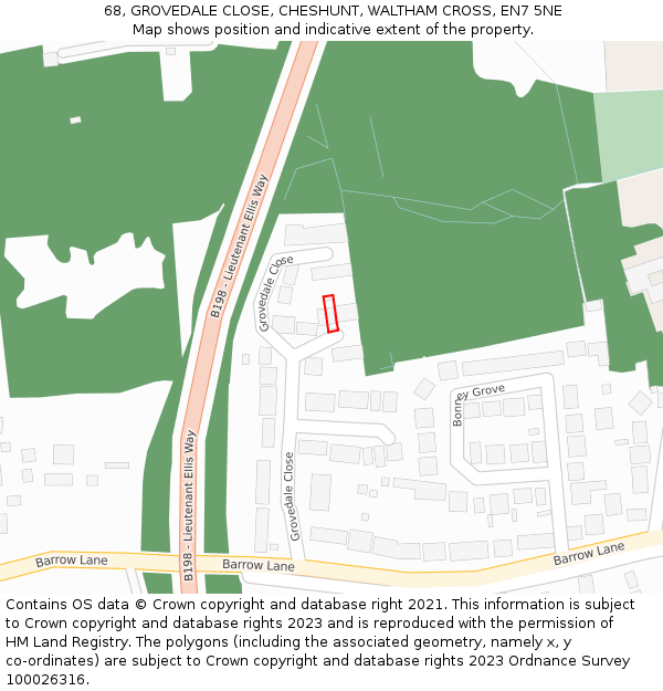 68, GROVEDALE CLOSE, CHESHUNT, WALTHAM CROSS, EN7 5NE: Location map and indicative extent of plot